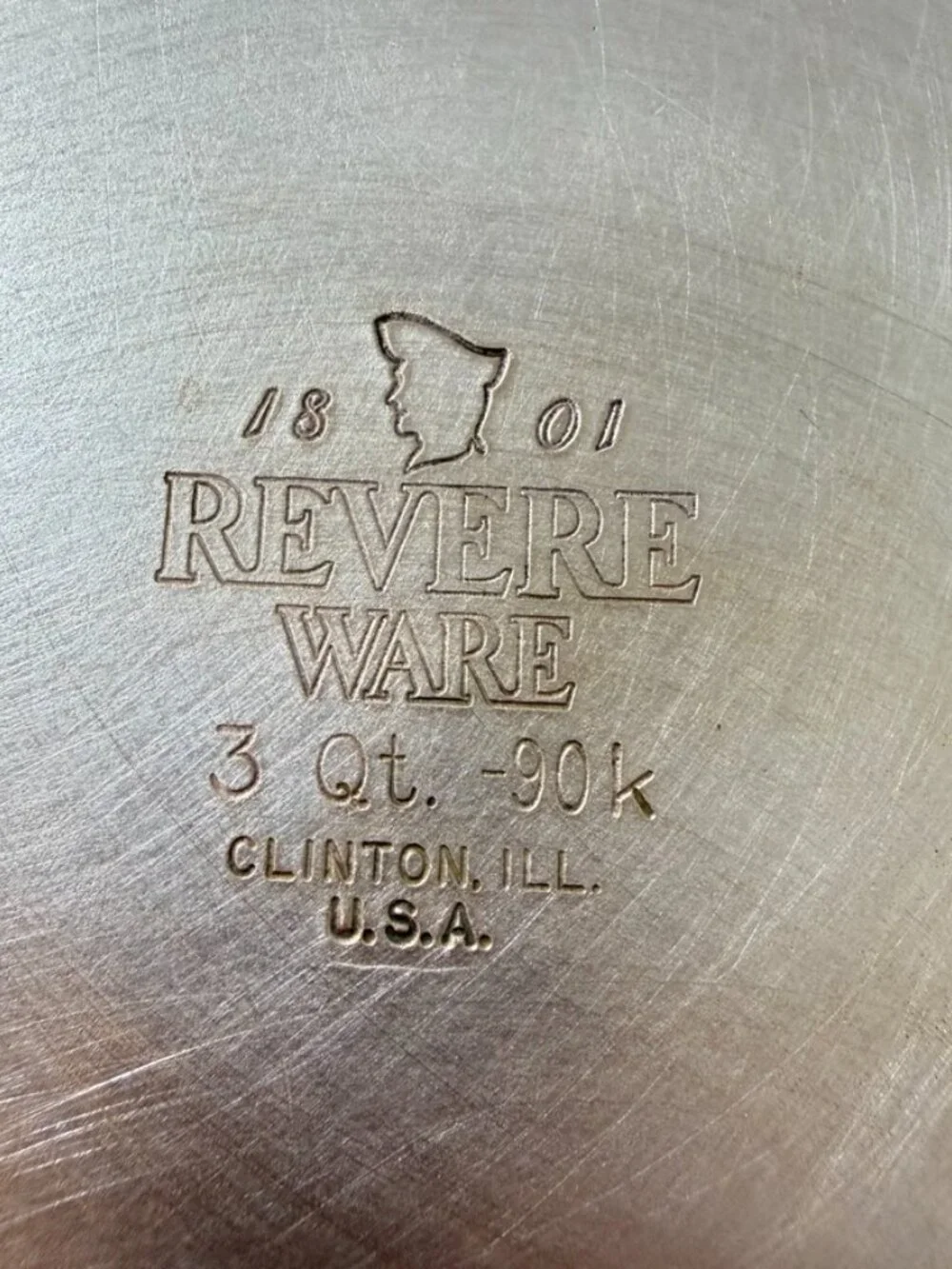 VTG Revere Ware 3 QT-90k Saucepan Copper Bottom Stainless Steel 1801 USA w/ Lid
